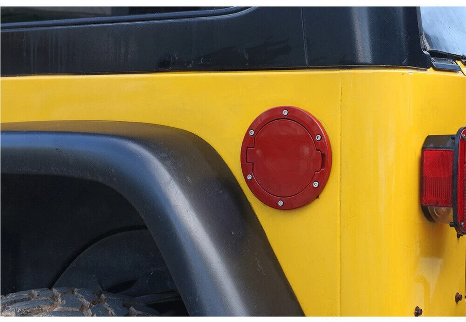 Red ABS/Alloy Fuel Tank Filler Door Cover Gas Cap For Jeep Wrangler TJ 1997-2006 - Image 3 of 4