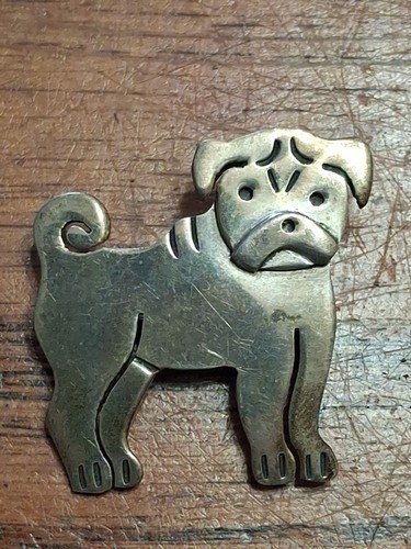 Signed (AJH, MEX) Anne Jane Harvey English Bulldog Sterling Silver Vtg Brooch