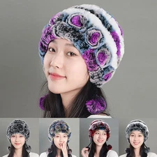 Fluffy Ski Cap Outdoor Thicken Cold-proof Hat Real Fur Knit Skullies BeaniesSoft