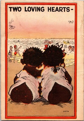 Vintage Two Loving Hearts Beach Scene Cartoon Postcard USA