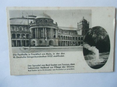 Postcard Frankfurt Festhalle XI. German Singer Federation Festival 1932