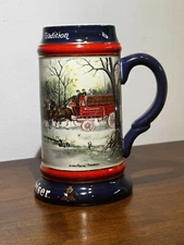 Vintage Anheuser-Busch Clydesdale Horses 1990 Budweiser Holiday Ceramic Stein 