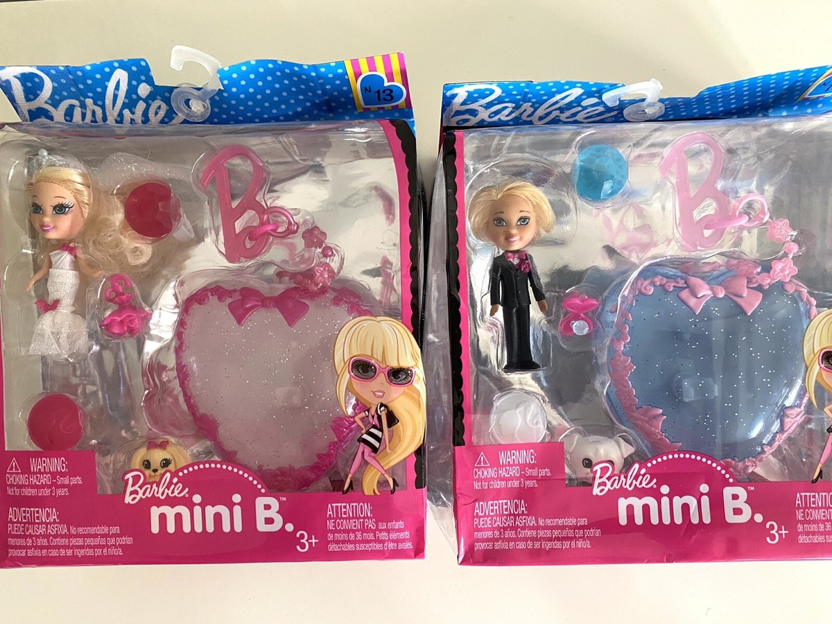 NEW 2 Mini B Peek a Boo Petites Keychain Barbie & Ken Dolls Bride 