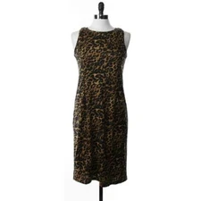 Antthony Womens S Slim Sheath Dress Knee-Length Brown Sleeveless Animal