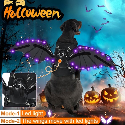 Light up Dog Halloween Costume, Halloween Dog Bat Wings Purple L - Picture 2 of 6