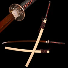 Damascus Steel Red Blade Japanese Samurai Katana Sword Full Tang Razor Sharp 