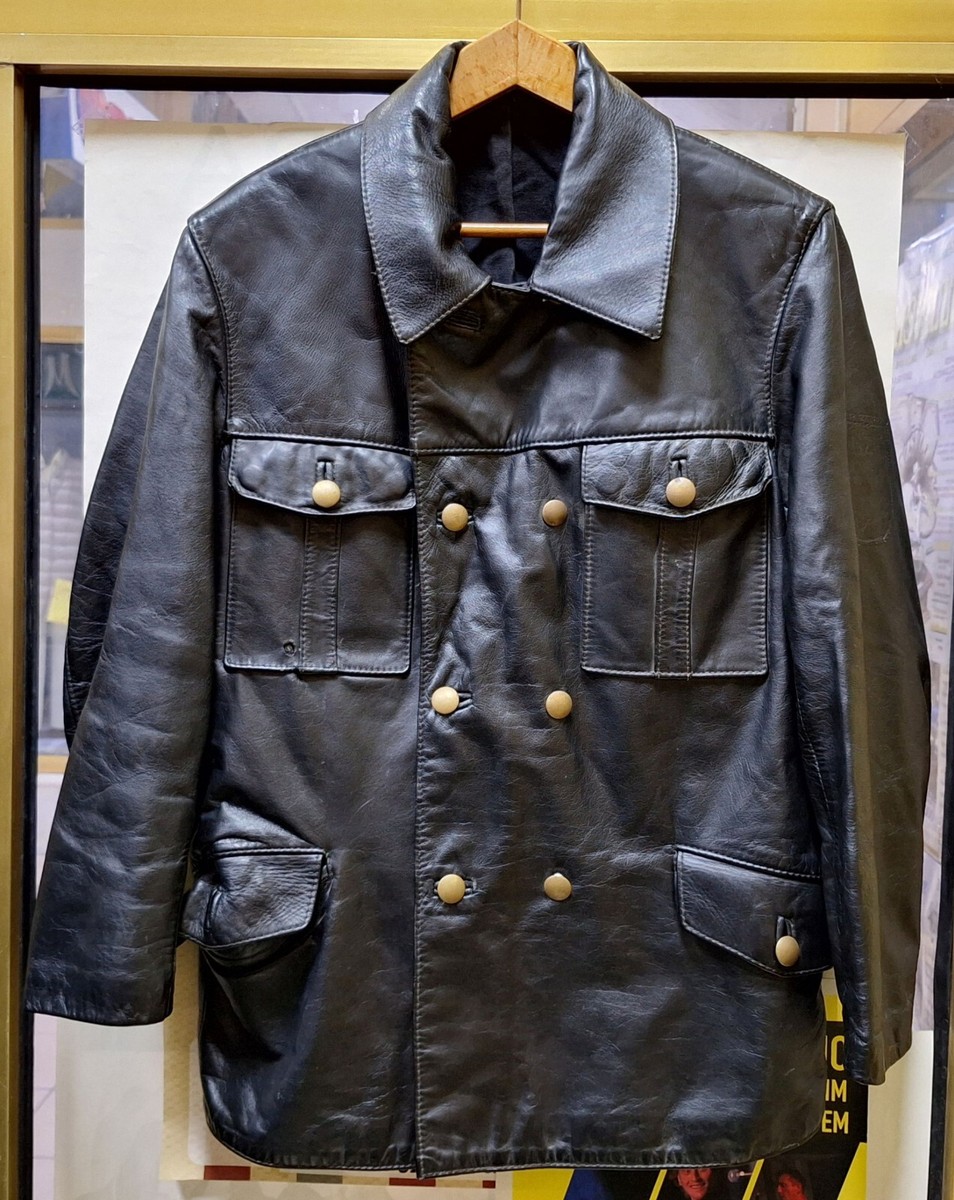 VINTAGE GERMAN POLICE BLACK LEATHER JACKET size 44 | eBay