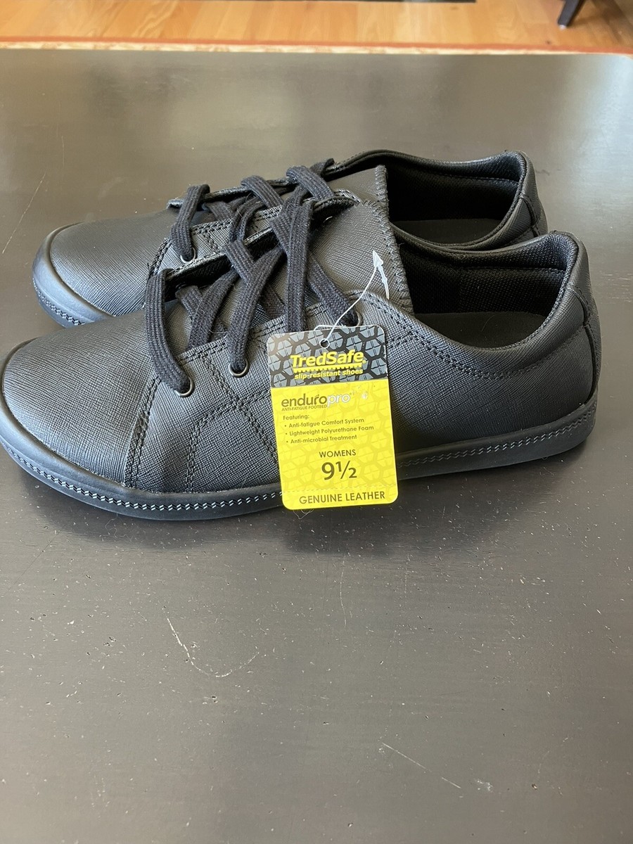 TredSafe Women's Black Leather Slip Resistant Lace-up Work Shoes NWT