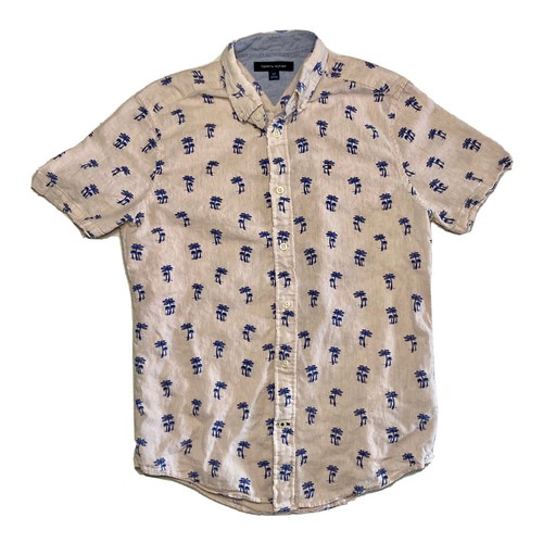 Tommy Hilfiger Shirt Mens Small Linen Blend All Over Palm Trees Tropical Pattern - 第 1/12 張圖片
