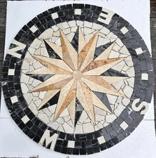 Marble Medallion for Floor or Wall 24 -36" diameter Compass Rose Nautical Mosaic