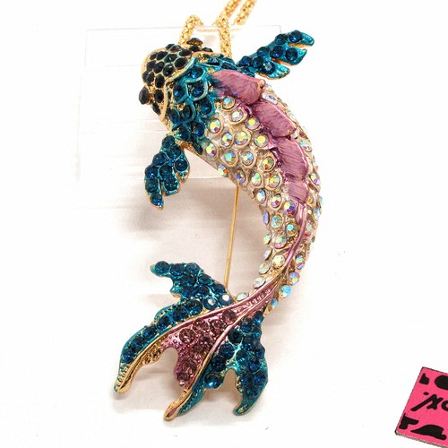 Nouveau collier chaîne pull à la mode pour femmes couleur bling mignon poisson rouge poisson cristal - Photo 1 sur 4