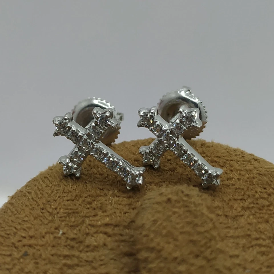 Orecchini A Croce In Argento Per Uomo In Moissanite Creato In Laboratorio - Immagine 2 di 4