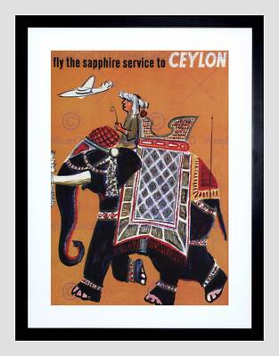 TRAVEL SAPPHIRE CEYLON SRI LANKA ELEPHANT MAHOUT FRAMED ART PRINT MOUNT B12X4688