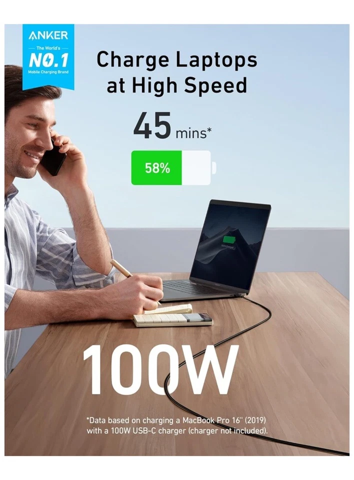 Anker PowerLine III USB-C to USB-C Charger Cable 2.0 100W 6ft/1.8m Cable Black - Image 2 of 4