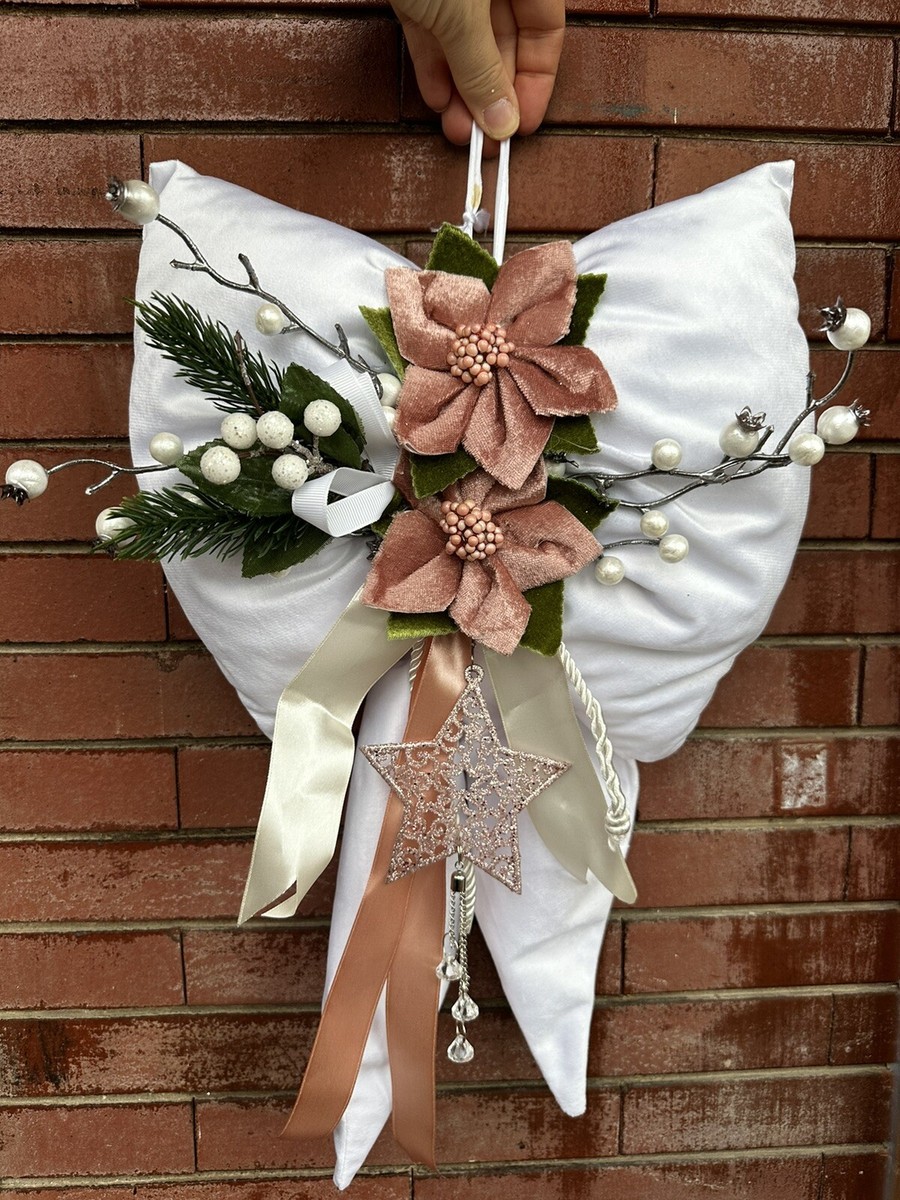 Fiocco Di Natale In Velluto Argento Rigato 28 Cm | Decorazione Elegante Per Albero, Ghirlande E Porte