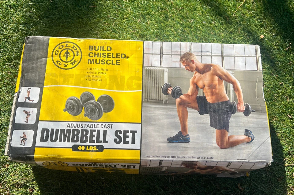 Juego de mancuernas ajustables placas fundidas Gold's Gym 40 lb *nueva caja abierta* pesas de gimnasio Foto 4 de 4