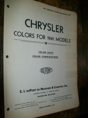 1941 Chrysler DuPont car auto Paint Chips booklet- Very good
