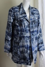 Chico's Sz 2 L Woven Silk Cotton Lightweight Lined Indigo Blazer Jacket Chic