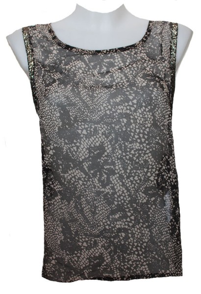 Damen Bluse ÄRmellos Leoparden Design Phantom Transparent Only Gr. 36 Neu-image
