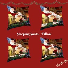 Christmas Santa Sleeping with Gifts Dogs Cats Photo Throw Decorative Pillow
