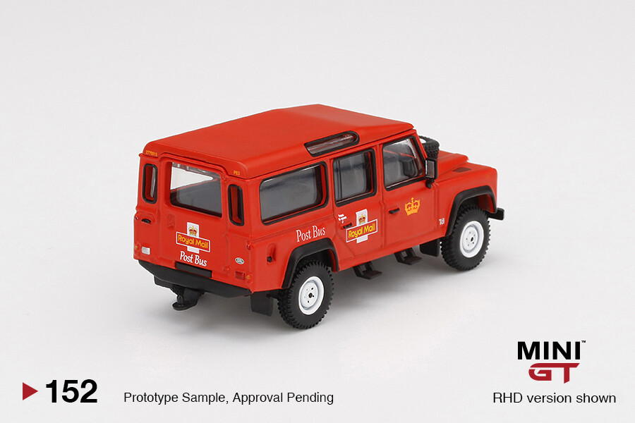 Mini GT 1:64 Land Rover Defender 110 UK Royal Mail post Bus Orange