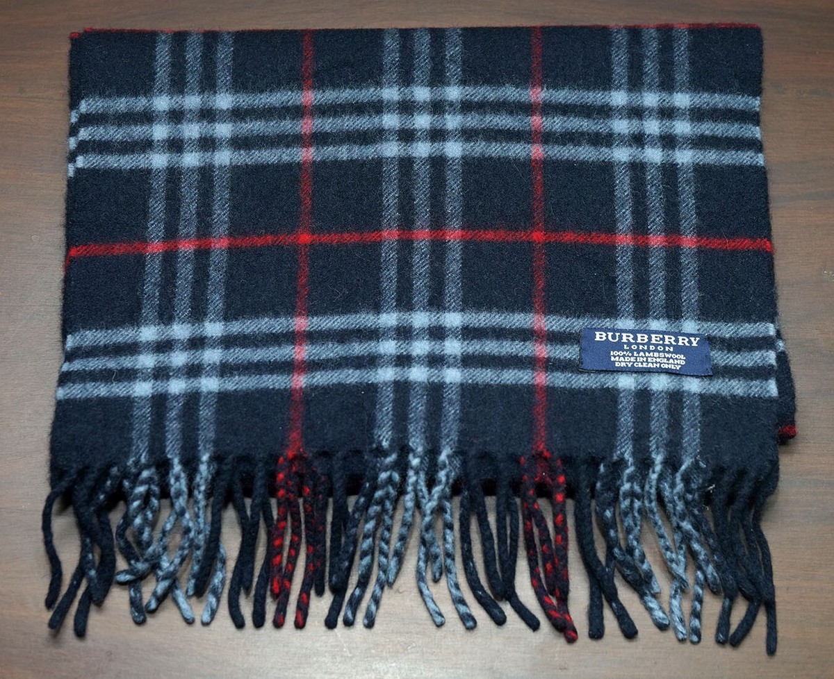 Vintage Burberry Genuine Nova Check Cyan Blue 100% Lambs Wool