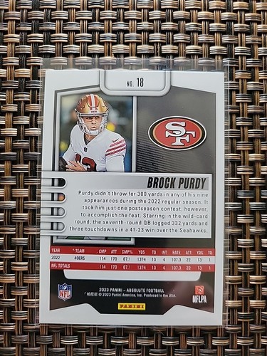 Panini 2023 Assoluto #18 Brock Purdy Green Foil - 49ers - Foto 4 di 4