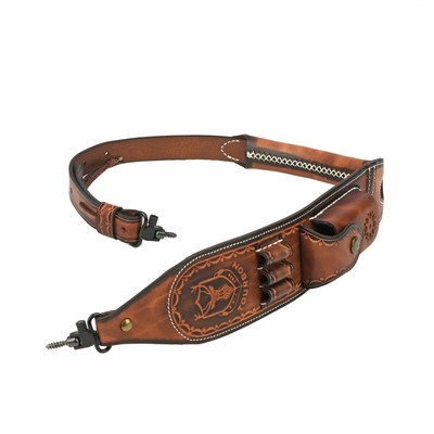 TOURBON Leather Rifle Sling Ammo Strap Folding Knife Carry Case /Swivels or Not