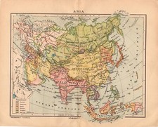 Carta geografica antica ASIA IN EPOCA COLONIALE 1936 Antique map