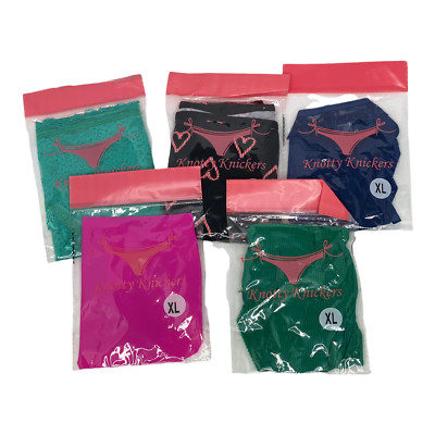 New Knotty Knickers Set of 5 Panties XL Green Blue Pink Hearts Green SEXY (2183)