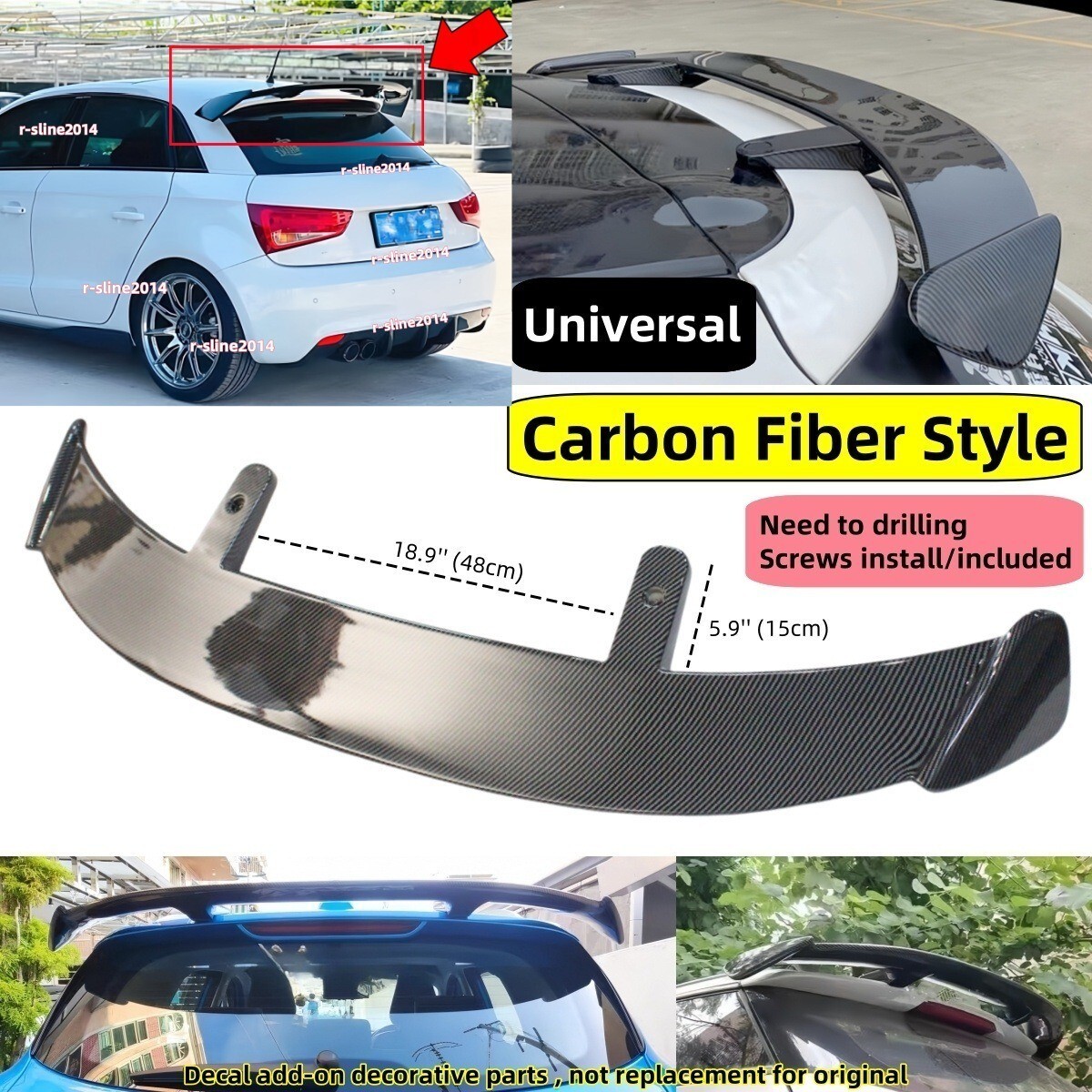 ABS Auto Spoiler Posteriori Per Audi A1 8X GB Citycarver/Sportback 3-Door / 5-Door 2010-2022 2023 2024 2025, Bagagliaio Rear Spoilers Ala Lip Accessories Modifica Part,Carbon Fiber Look ABS Auto Spoiler Posteriori Per Audi A1 8X GB Citycarver/Sportback 3-Door / 5-Door 2010-2022 2023 2024 2025, Bagagliaio Rear Spoilers Ala Lip Accessories Modifica Part,Carbon Fiber Look