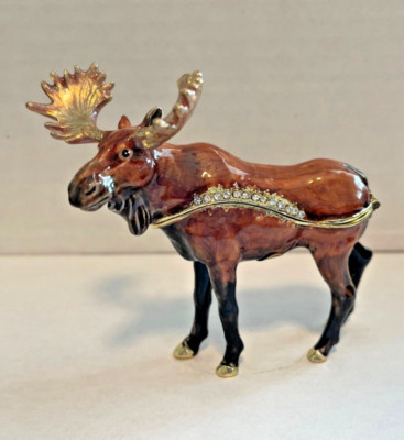 Majestic Bull Moose Trinket Box, jeweled, enameled, NIB - Gorgeous