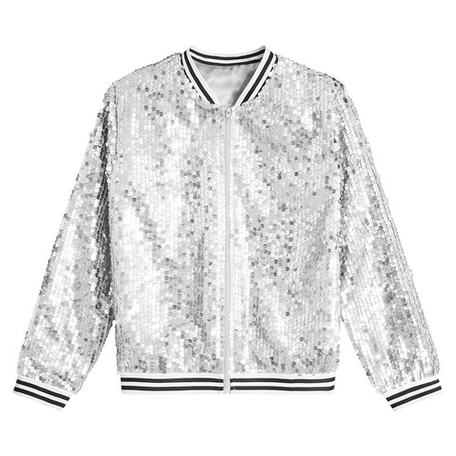 Kid Girls Baseball Jackets Stylish Coat Street Dancing Outerwear Sequin Shiny - Picture 11 of 63
