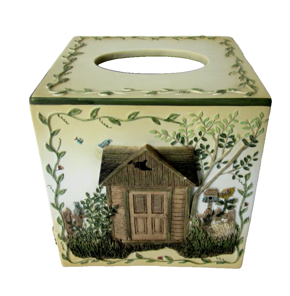 Cubierta de caja de pañuelos Linda Spivey 2003 Outhouse pintada a mano decoración de cabina vintage Y2K Foto 2 de 4