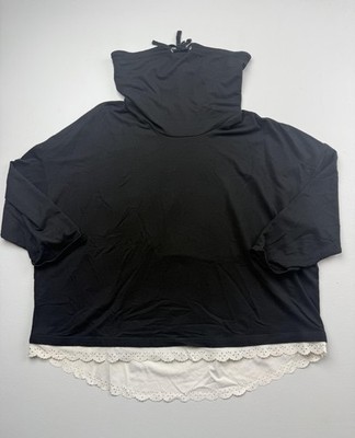 Zelos Hoodie Womens XL Black Cowl Neck Tunic Pullover Lace Hem Lightweight