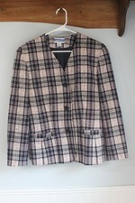 Pendleton Womens Plaid Virgin Wool Blazer Jacket Size 12 Pink Navy
