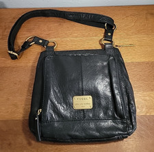 Fossil Long Live Vintage 1954 Crossbody Handbag Black Leather Organizer