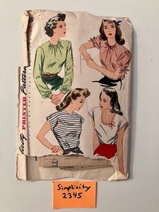 Simplicity 2345 Vintage Misses Blouse Sz 16 Bust 34 Cut/Used