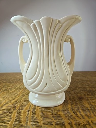 VINTAGE Art Deco Vase USA No. 48 - 9"  Cream Ivory Matte Glaze Large