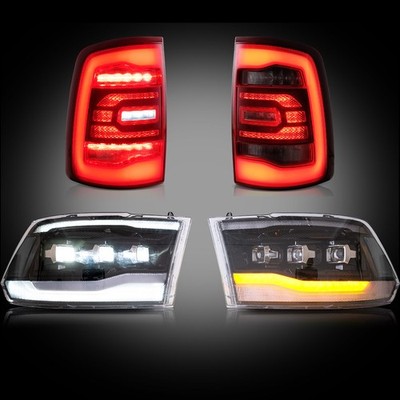 Pair VLAND LED Headlights+RED Tail Lights For 2009-2018 Dodge RAM 1500/2500/3500