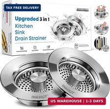 Upgraded 3 in 1 Kitchen Sink Drain Strainer Silver-2Pack Stainless Steel Sin
