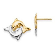 14k and White Rhodium Madi K Two Dolphins Childrens Post Earrings Kids Beach