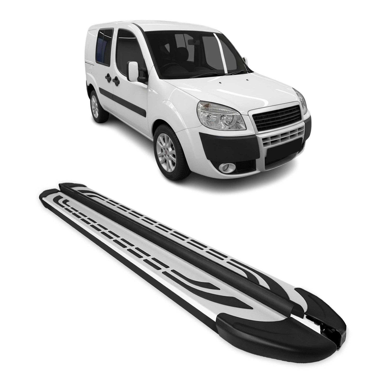 Marchepieds Fiat Doblo contre chocs portière alu noir et gris L1