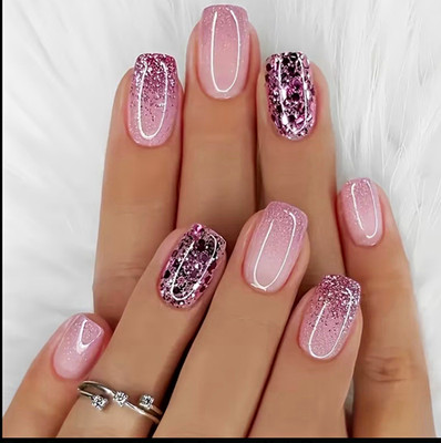 24 Stück Press on Nails, Kurz Square, Rosa   Salonqualität Soft Gel Nägel Zum Au