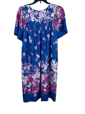 Anthony Richards 2X Blue Floral Muumuu Dress Caftan Housecoat Short Sleeve