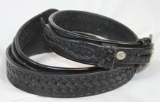Vtg K Leather Belt Black Woven Weave Pattern 1 1/4 Wide Unisex Long Western 38