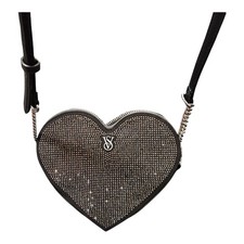 Victoria's Secret Heart Shaped Black  Rhinestone Crossbody Bag Purse