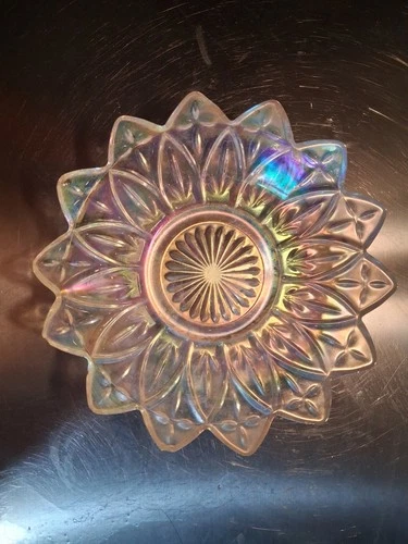 Vintage Federal Glass Iridescent Clear Petal Plate 8.5" – Rainbow Star Flower