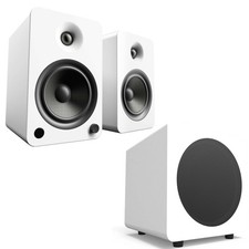 Kanto YU6 200W Powered Speakers Pair with SUB8 250W Subwoofer - Matte White