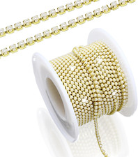 10 Yards Pearl Gold Claw Trim Chain,2Mm Beaded Trim Pearl Chain for Jewelry Maki